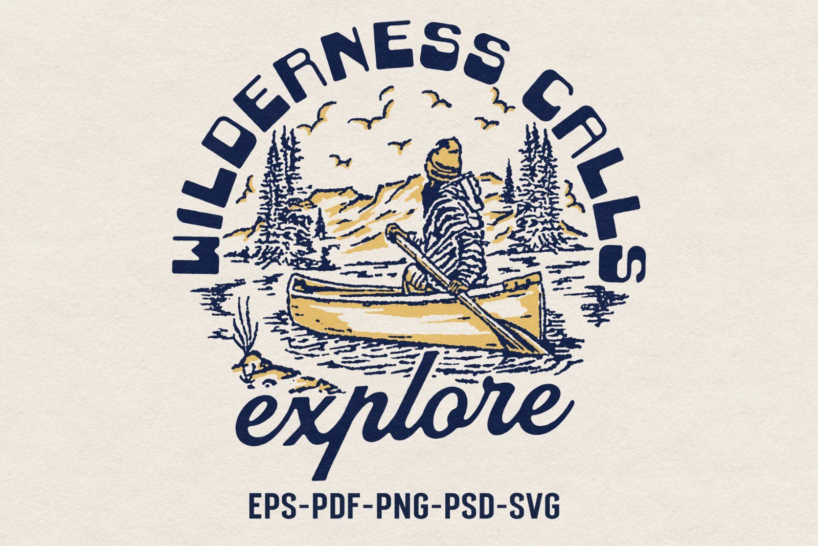 Wilderness Calls – Vintage Outdoor Canoe Adventure Illustration — image 1