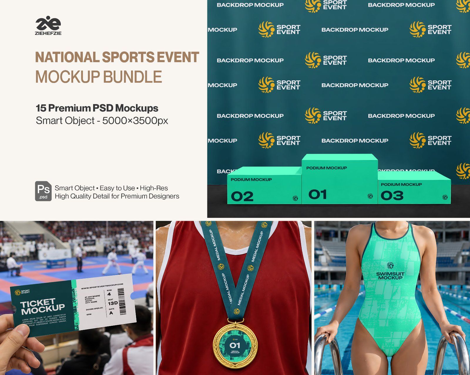Premium National Sports Event Mockup Bundle – 15 Championship PSD Scenes for Athletic Tournaments, W