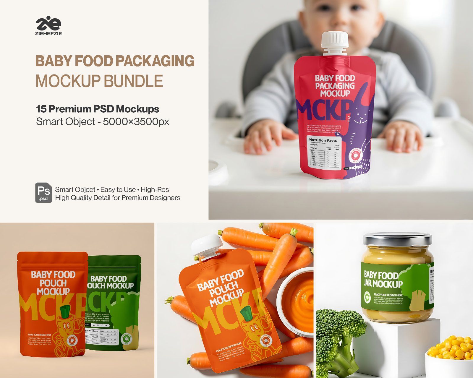 15 Premium Baby Food Packaging PSD Mockup Bundle For Branding