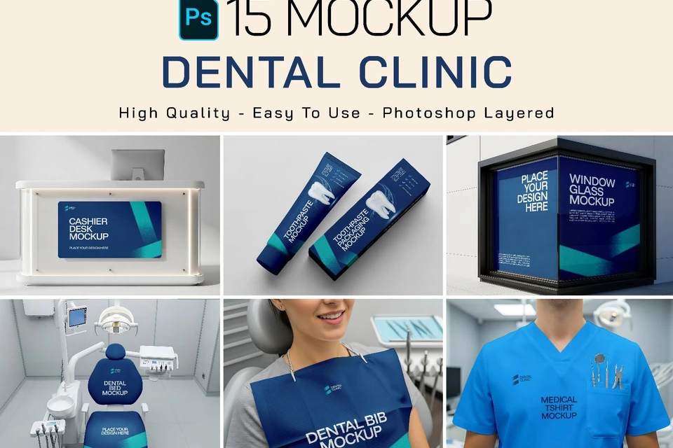 Premium Branding Blue Dental Care Mockup