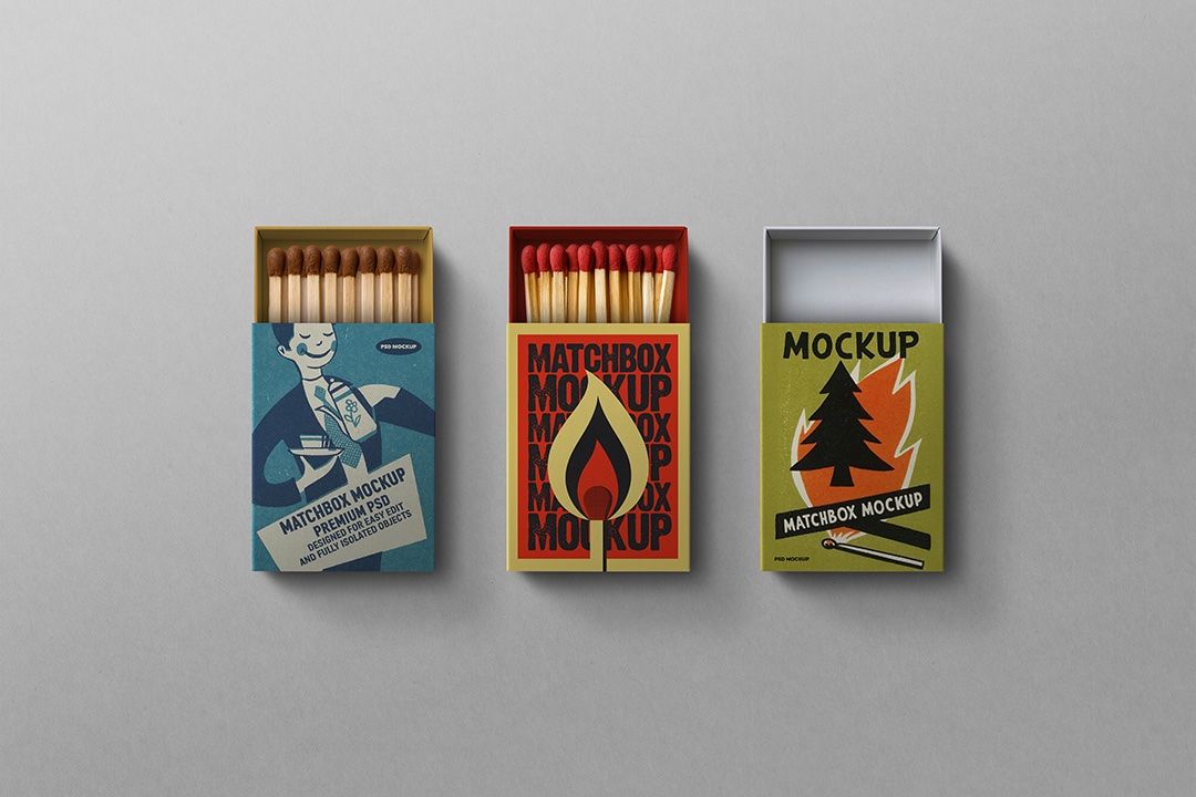 Matchbox Mockup – Flat-Lay (3 Objects)