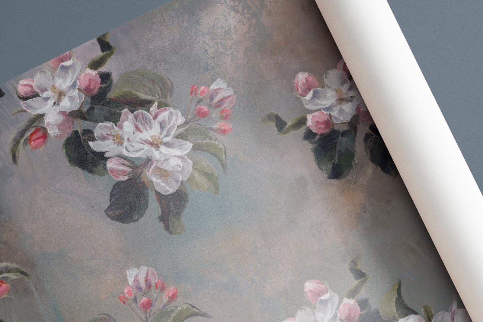 'Apple Flowers' oil on canvas seamless pattern