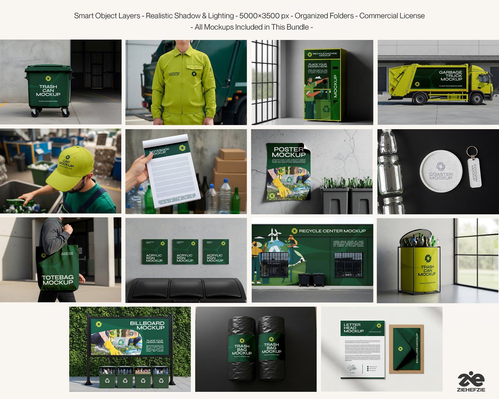 Premium Environmental Branding 15 PSD Mockups for Waste & Recycling Services