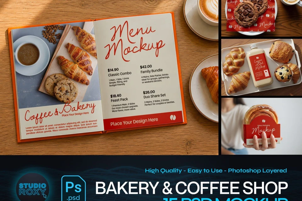 Premium Bakery & Coffee Shop Branding Mockup Bundle – 15 Aesthetic PSD Scenes for Cafe Identity