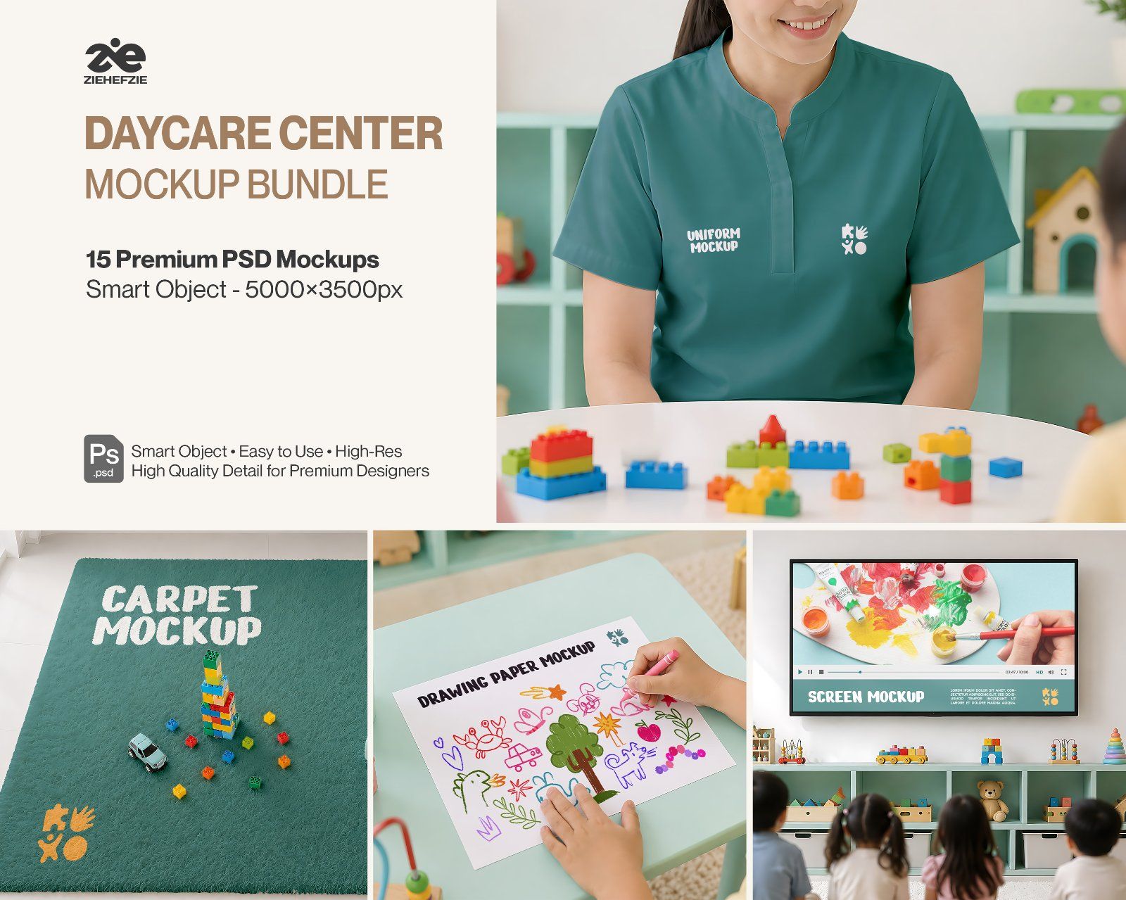 Daycare Center Mockup Bundle - Childcare & Nursery Branding Mockup Pack (15 PSD) — image 1