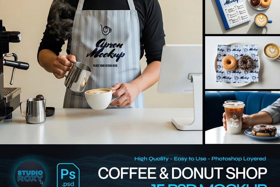 Coffee & Donut Shop Branding Mockup Bundle – 15 Premium PSD Scenes for Cafe Identity