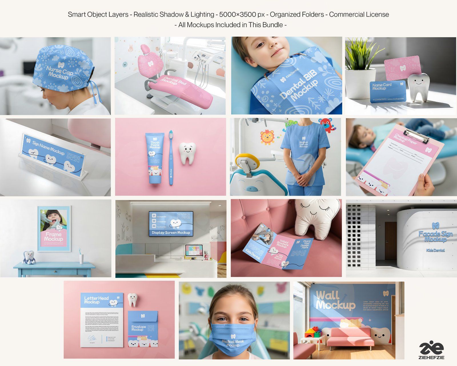 Children's Dental Clinic Branding Mockup Bundle – 15 Premium PSD Scenes for Pediatric Medical Identi