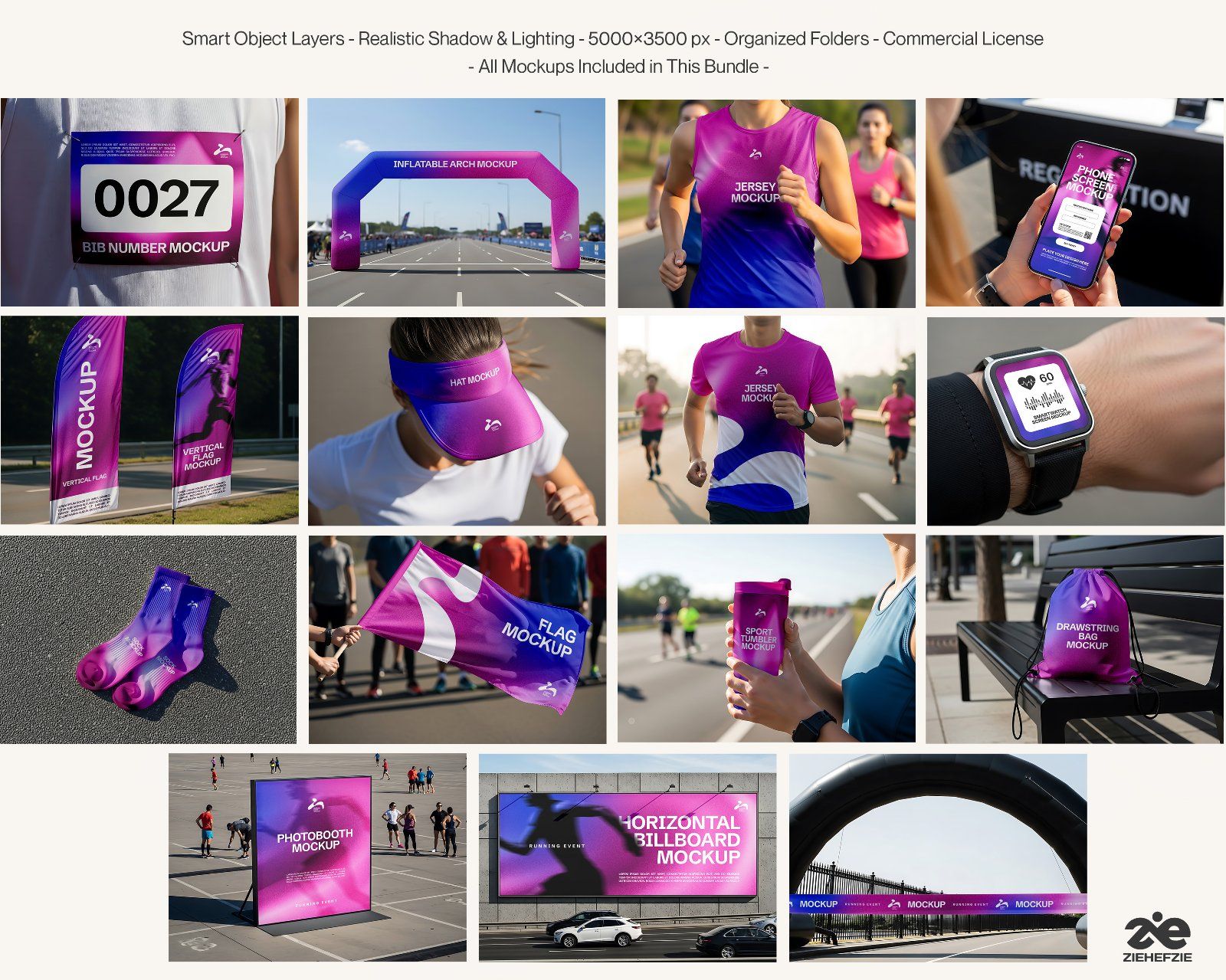 Premium Running Event 15 PSD Mockup Bundle Marathon Branding Kit