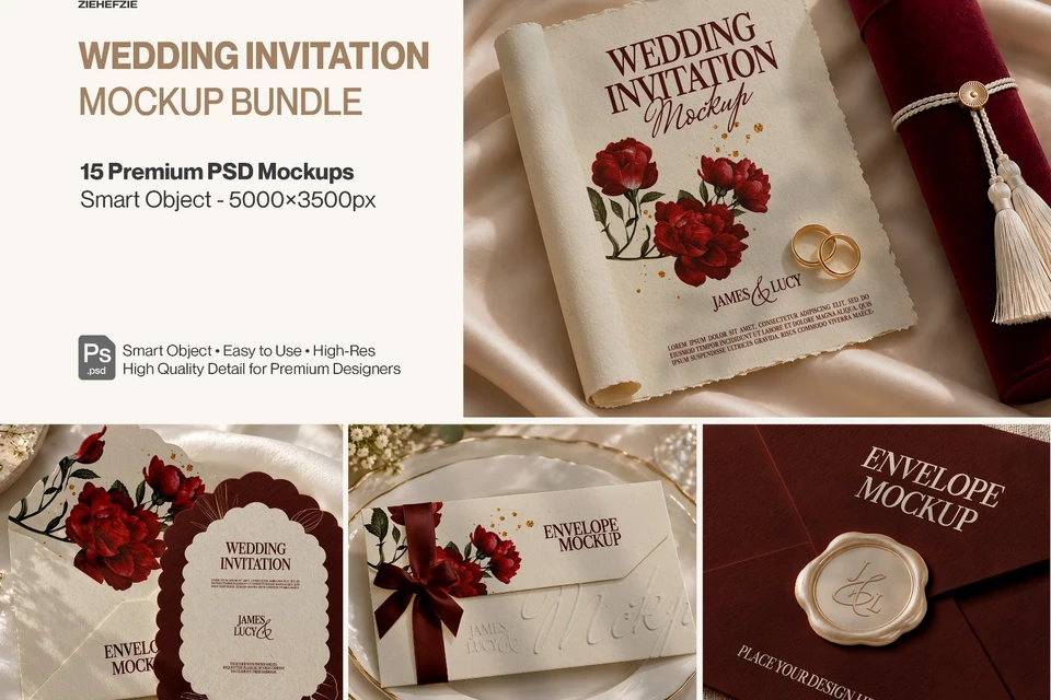 Luxury Wedding Invitation & Stationery PSD Mockup Pack (15 PSD Mockup)