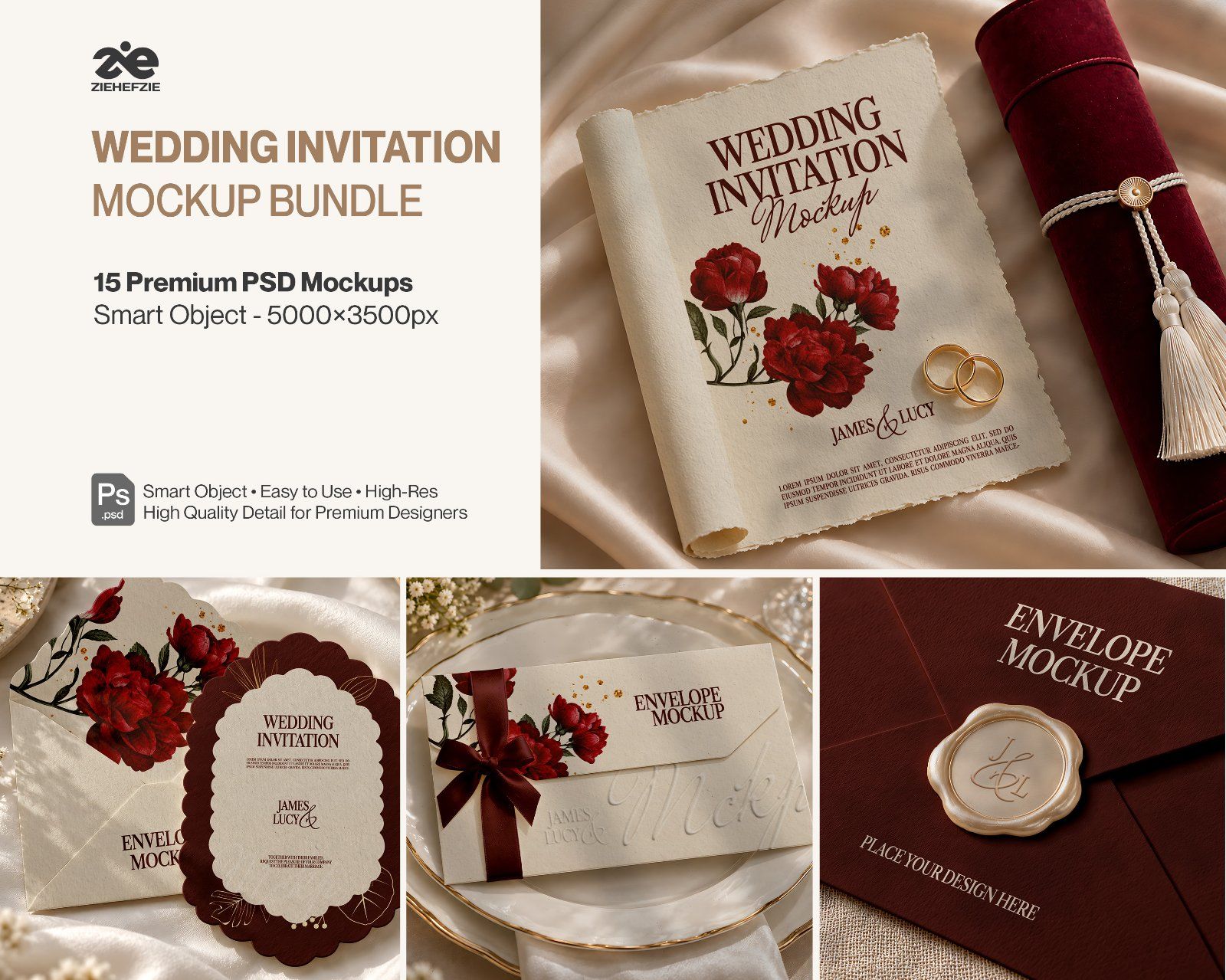 Luxury Wedding Invitation & Stationery PSD Mockup Pack (15 PSD Mockup) — image 1