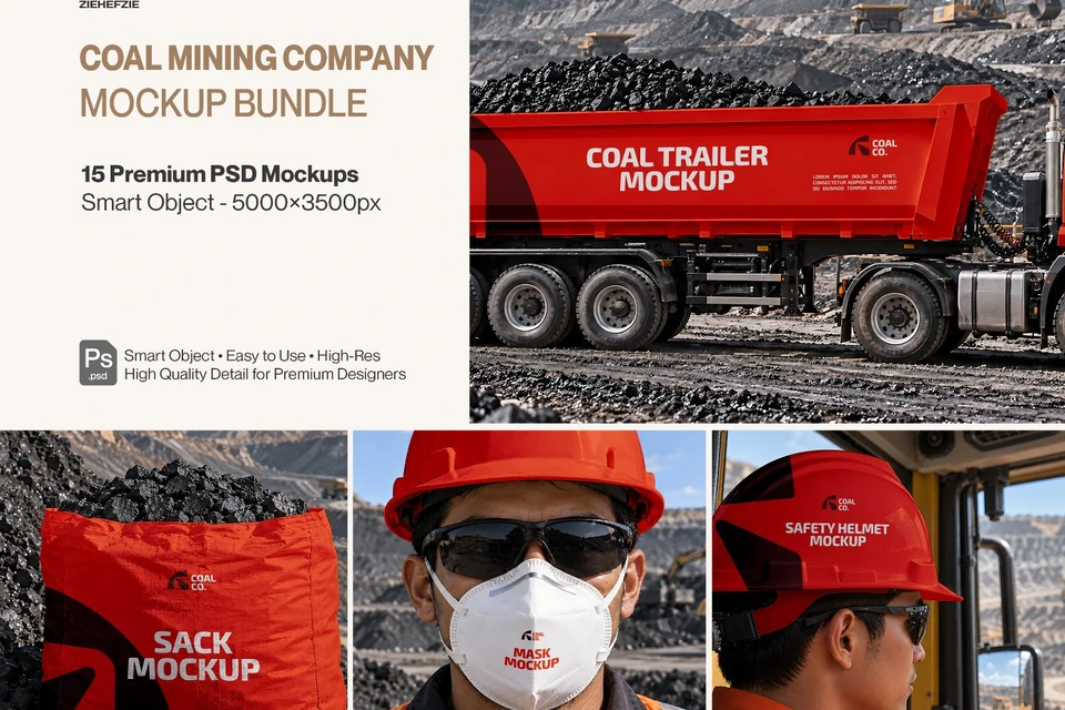 Coal Mining Company Mockup Bundle - 15 Premium PSD Mining Industry & Coal Corporation Brand Identity