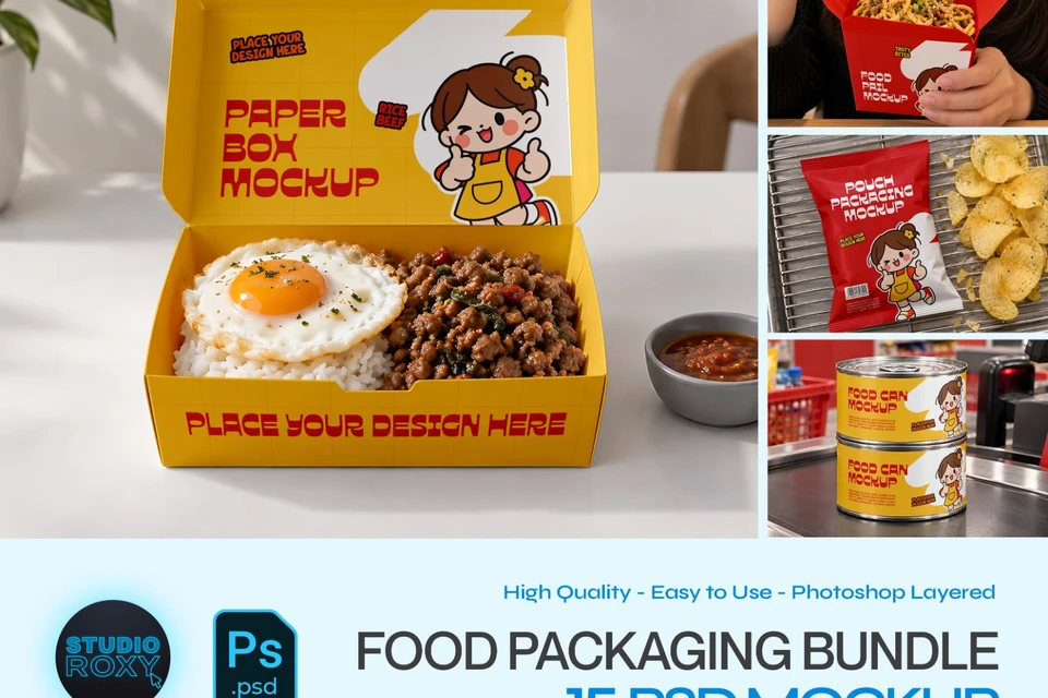 Food Packaging Mockup Bundle - 15 Takeaway & Box PSD Mockups