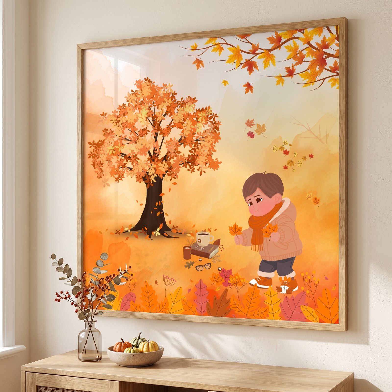 Poster of Autumn Boy and Girl Wall Art – Cozy Fall Season Printable 🍂☕ — image 1