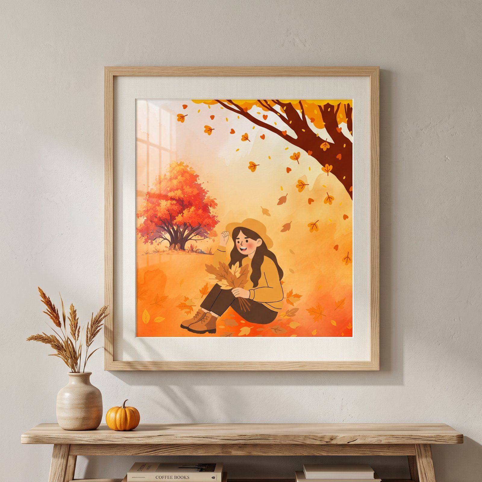 Poster of Autumn Boy and Girl Wall Art – Cozy Fall Season Printable 🍂☕ — image 2