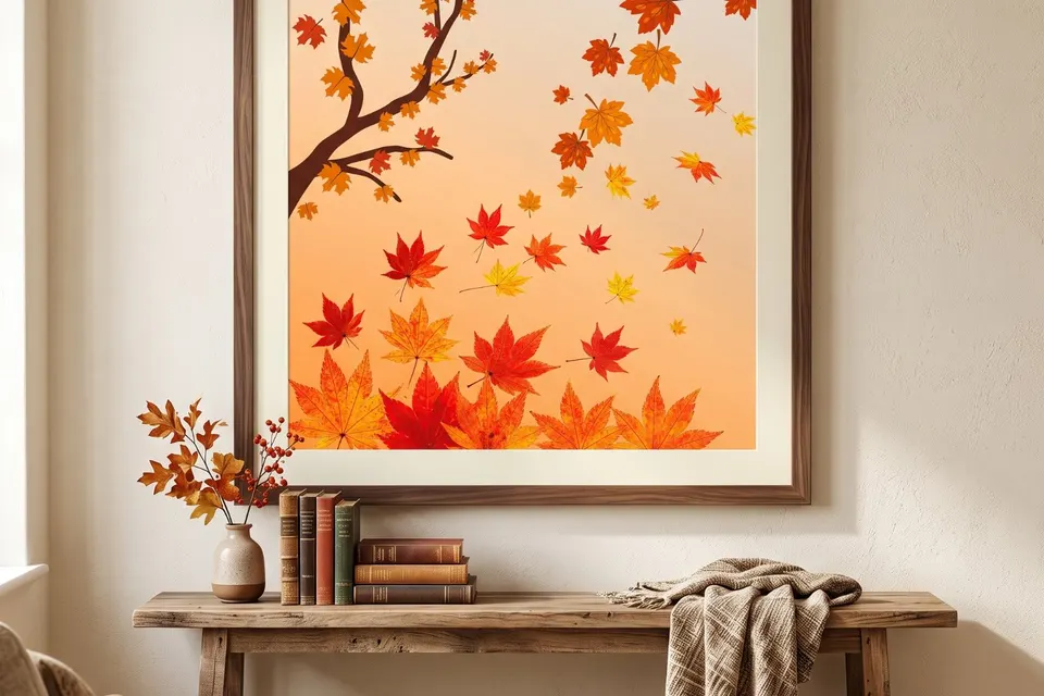 Poster of Autumn Leaves Wall Art – Cozy Fall Botanical Printable 🍂