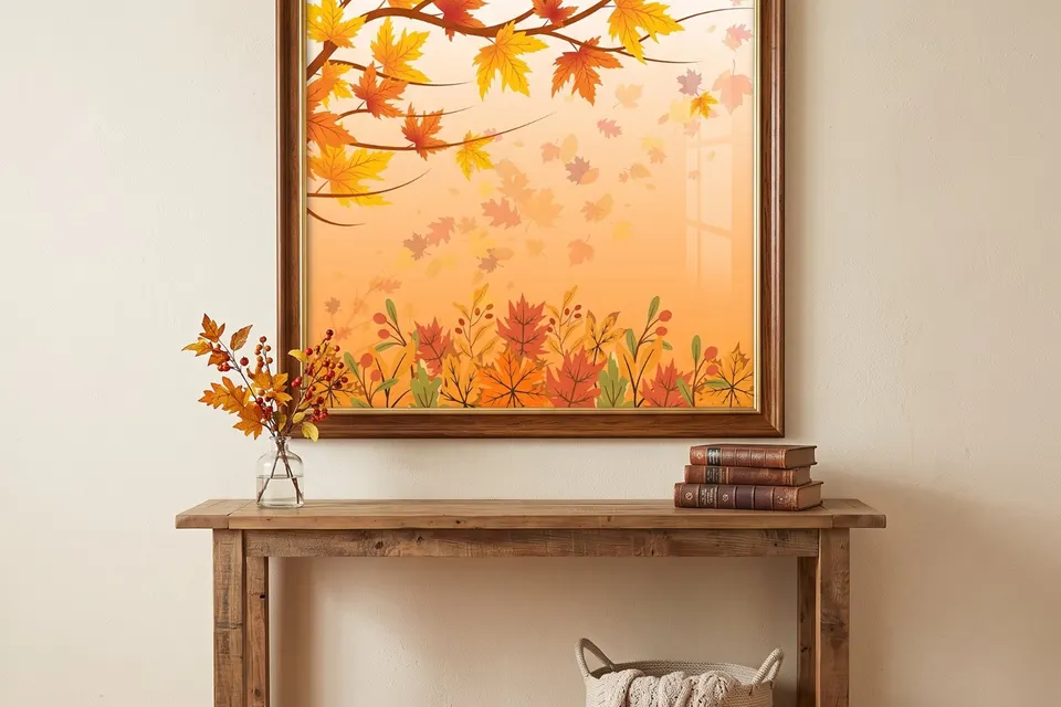 Poster of Autumn Leaves Landscape Wall Art – Cozy Fall Foliage Printable 🍂🧡