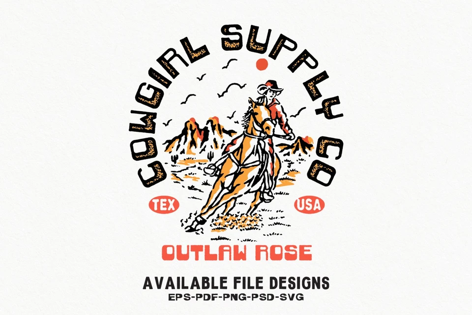 OUTLAW ROSE – Vintage Western Cowgirl Illustration