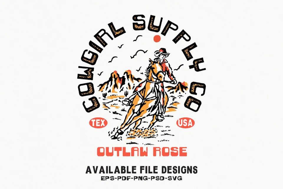 OUTLAW ROSE – Vintage Western Cowgirl Illustration