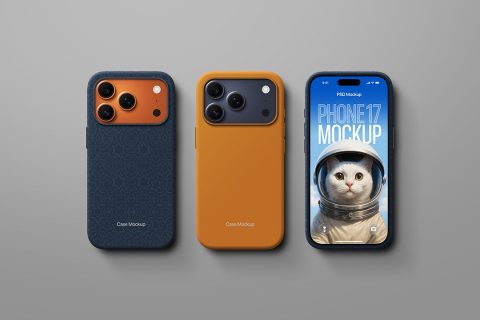 Phone Case Mockup – iPhone 17, Flat-Lay (3 Objects)