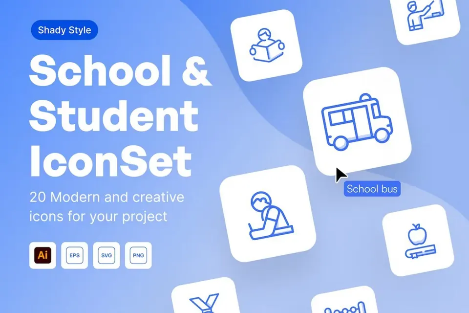 20 Modern School & Education Icons - Shady Line Style