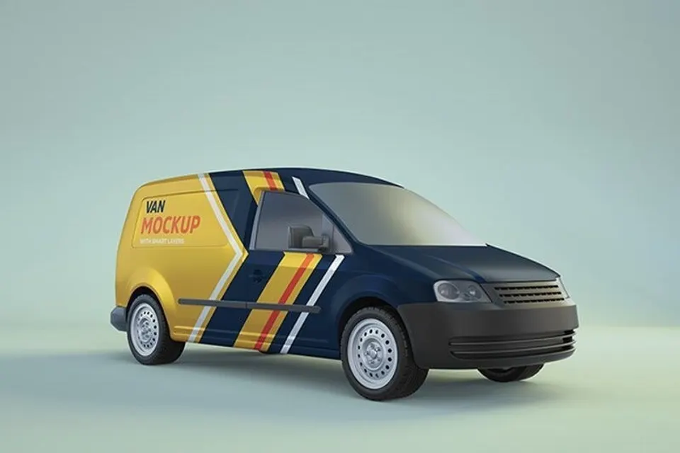 Commercial Delivery Van Wrap Mockup - PSD