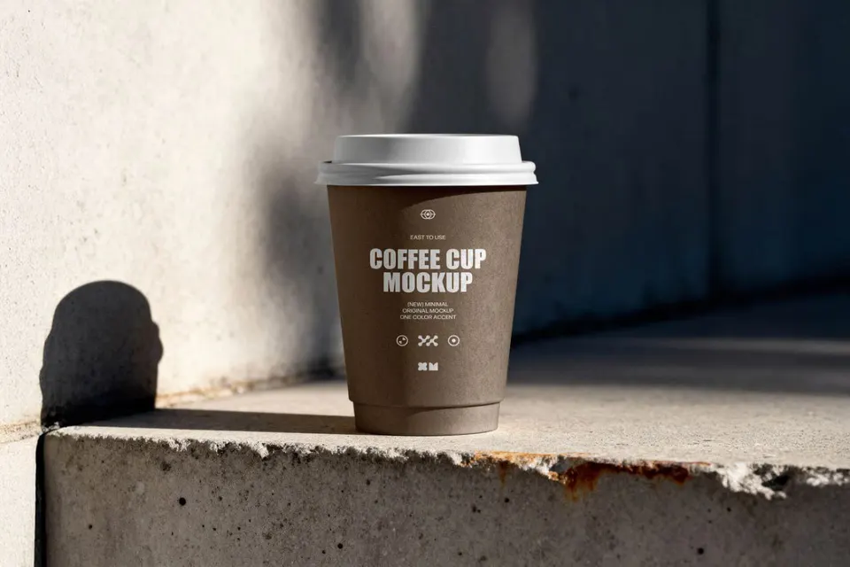 Photorealistic Paper Coffee Cup Mockup - Outdoor Sunlight