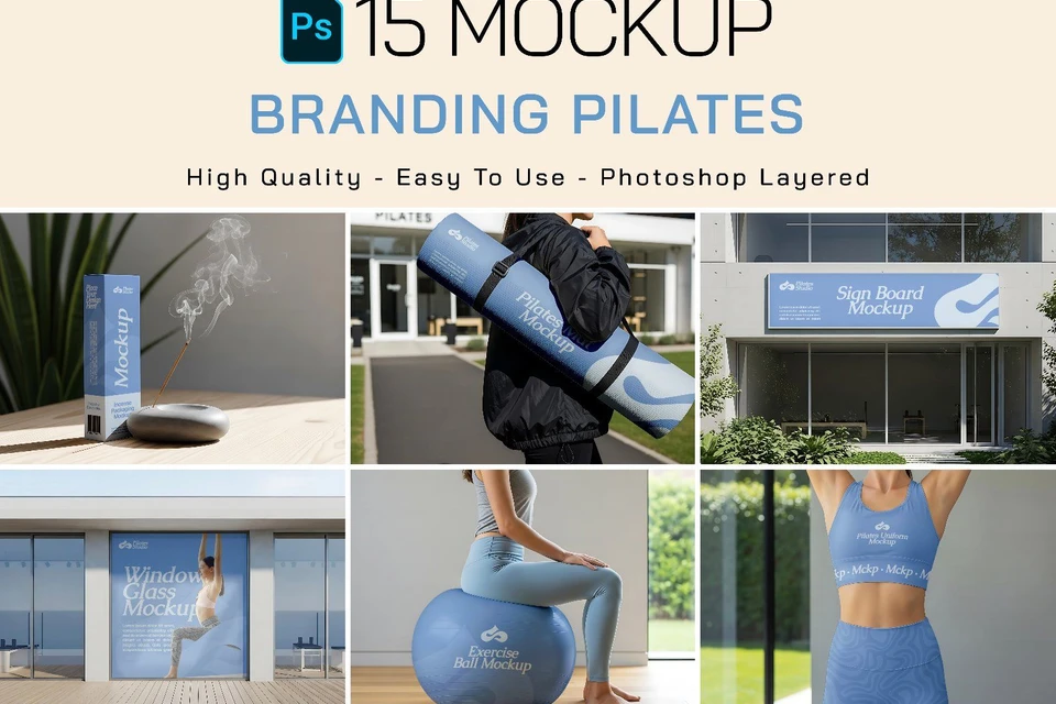Premium Branding Blue Pilates Mockup