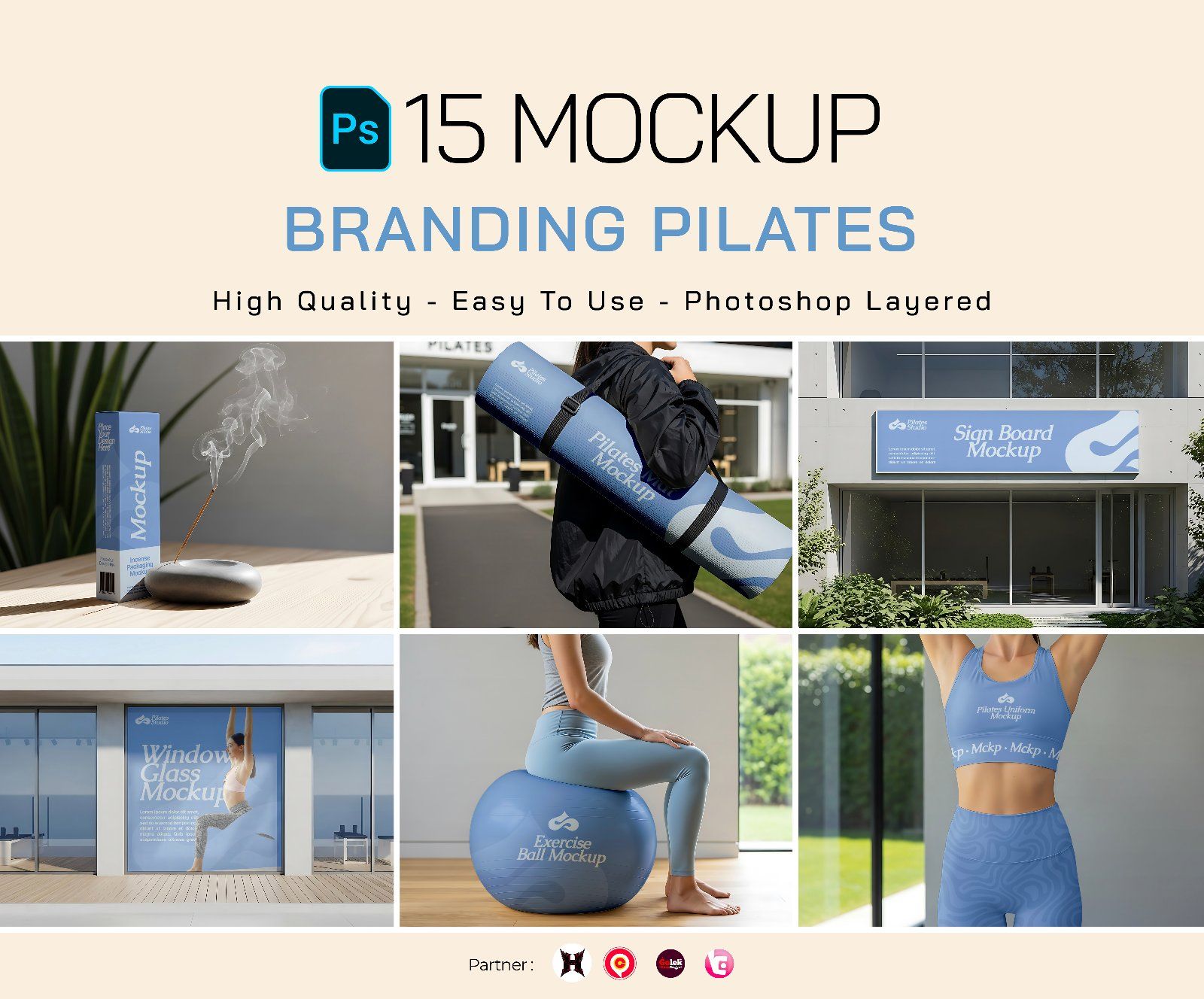 Premium Branding Blue Pilates Mockup