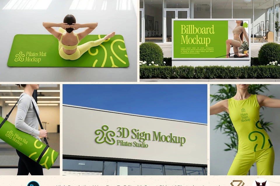 Premium Branding Pilates Mockup - 15 PSD Files