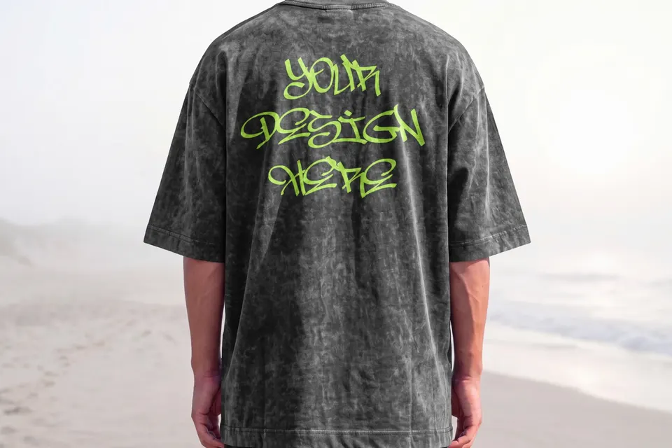 Model Tshirt Washed Back Mockup | Streetwear Apparel