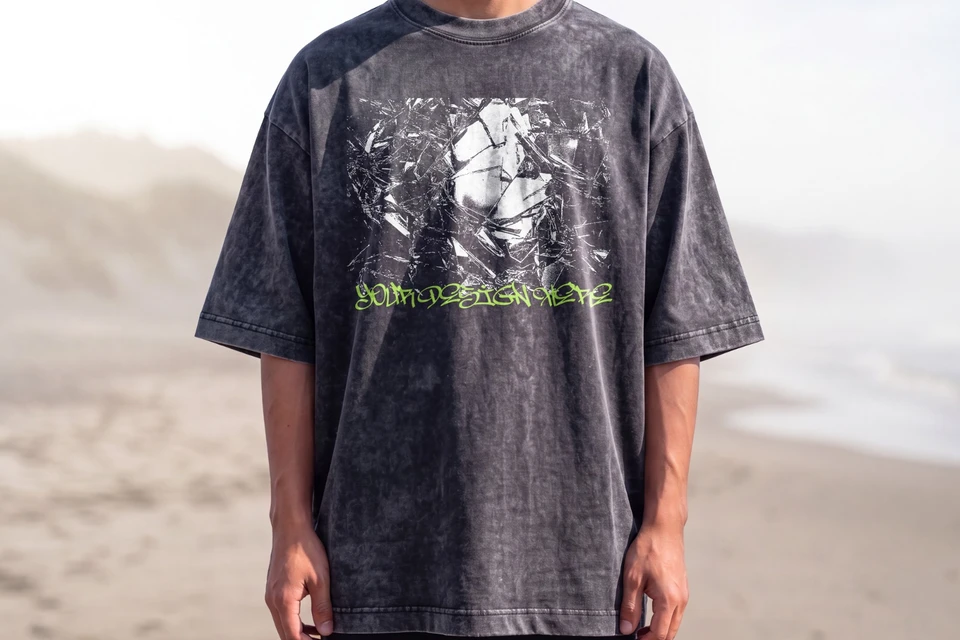 Model Tshirt Washed Front Mockup | Streetwear Apparel