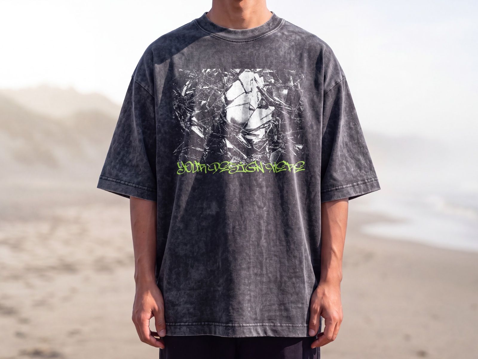 Model Tshirt Washed Front Mockup | Streetwear Apparel — image 1