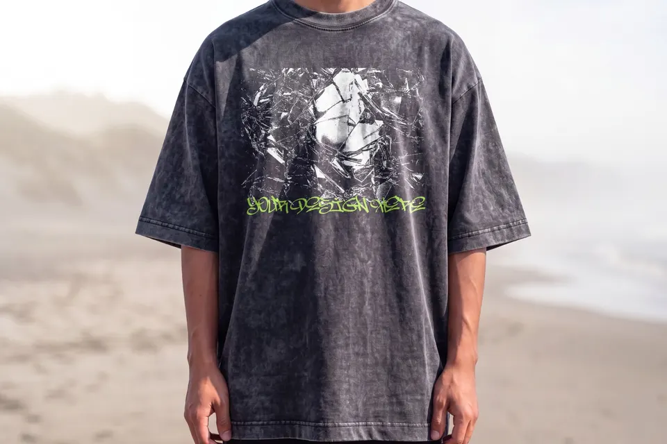 Model Tshirt Washed Front Mockup | Streetwear Apparel