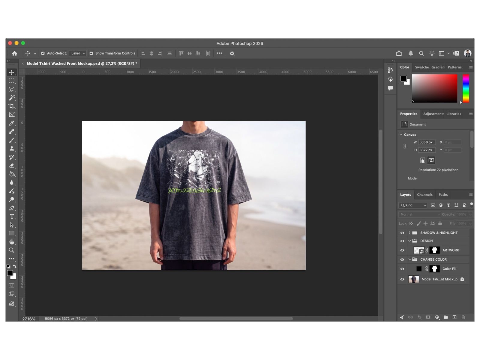 Model Tshirt Washed Front Mockup | Streetwear Apparel — image 7