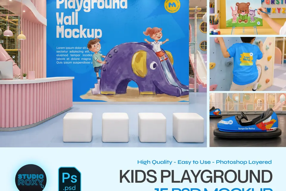 Kids Playground Branding Mockup Bundle - 15 PSD Templates  Indoor Playground & Kids Zone Brand
