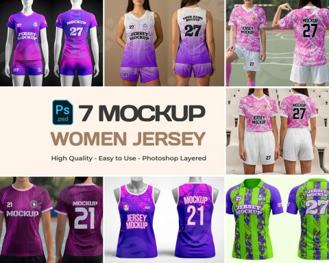 Women Jersey Mockup Bundle – 7 PSD Sportswear Templates for Volleyball, Soccer & Fitness Apparel