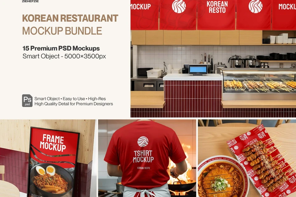 Korean Restaurant Mockup Bundle PSD – 15 Mockup Food Branding & Interior Design