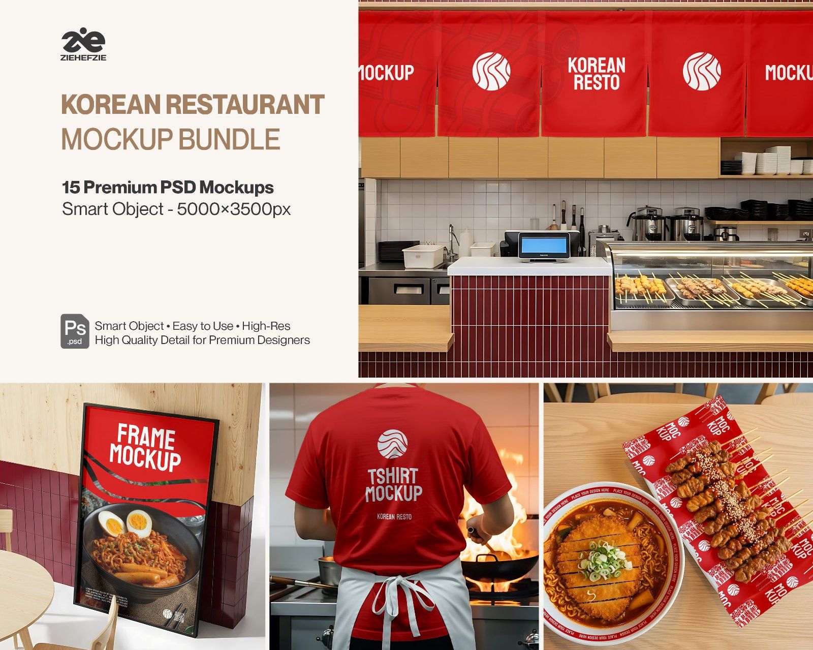 Korean Restaurant Mockup Bundle PSD – 15 Mockup Food Branding & Interior Design