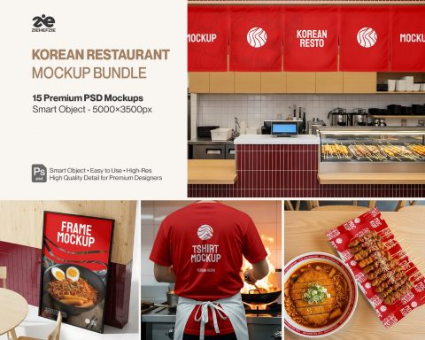Korean Restaurant Mockup Bundle PSD – 15 Mockup Food Branding & Interior Design