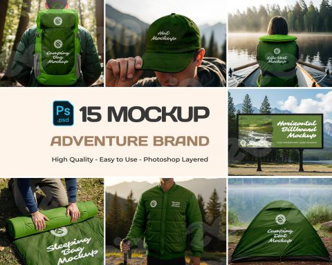 Adventure Brand Mockup Bundle – 15 PSD Templates for Outdoor & Camping Gear Design