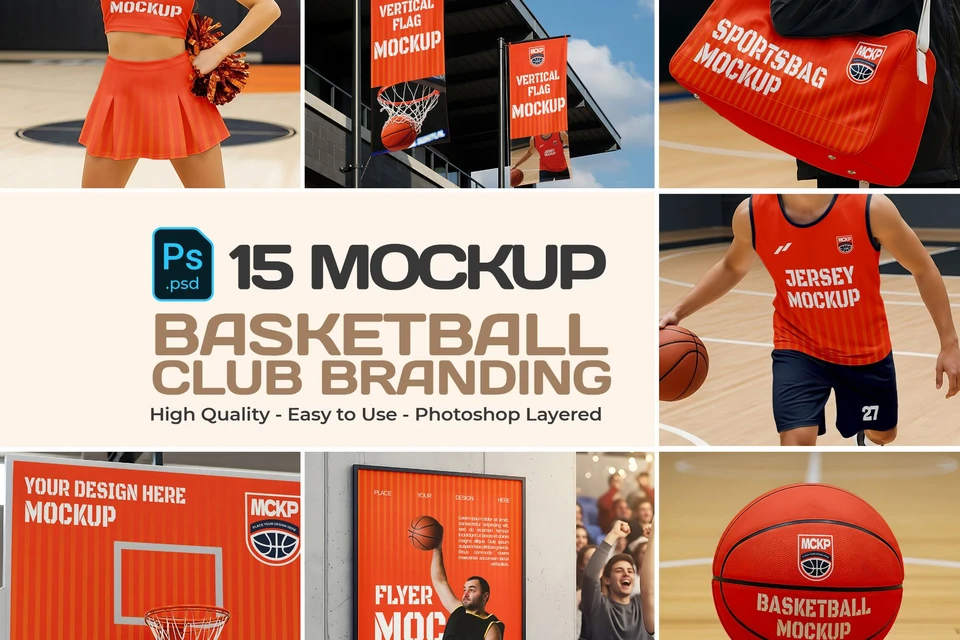15 PSD Basketball Club Branding Mockup Kit – Jersey, Sports Bag, Poster, Flyer & More