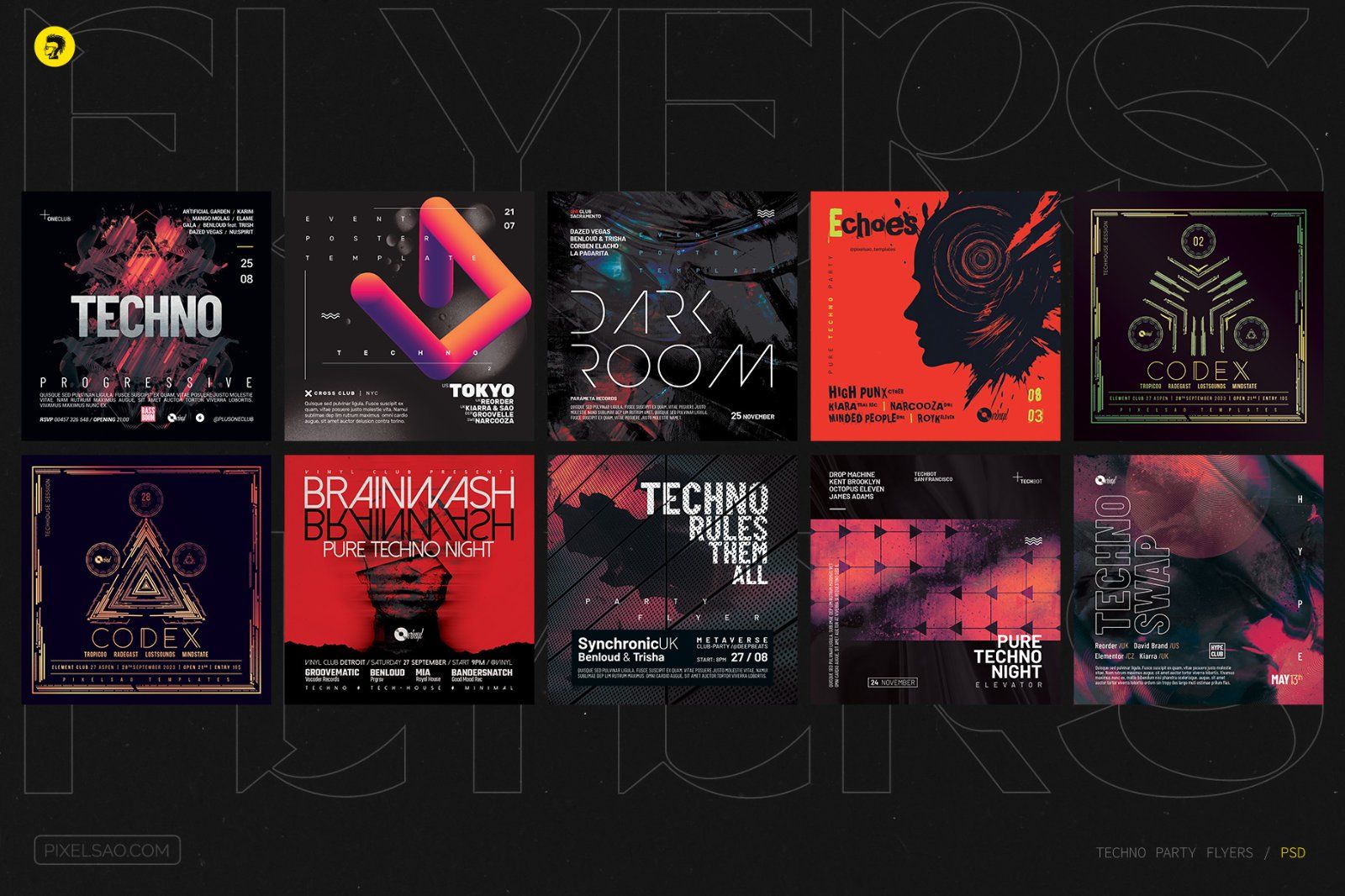 Pure Techno Party Flyers Bundle