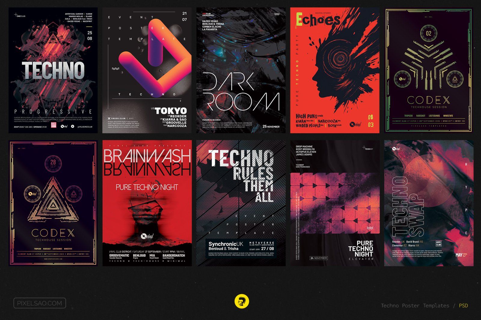 Pure Techno Party Flyers Bundle