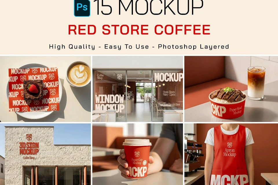 Premium Branding Red Store Coffee Mockup
