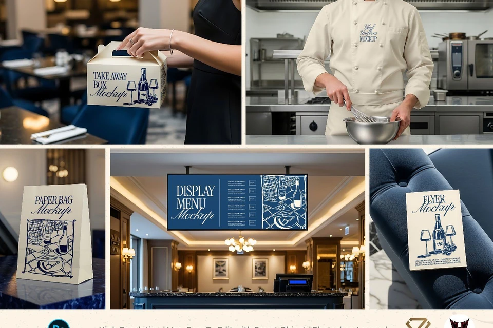 Premium Branding Blue Restaurant Mockup