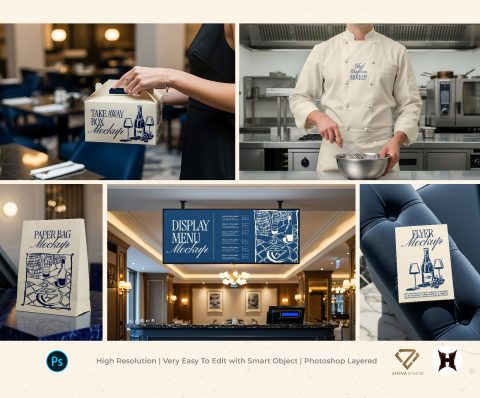 Premium Branding Blue Restaurant Mockup