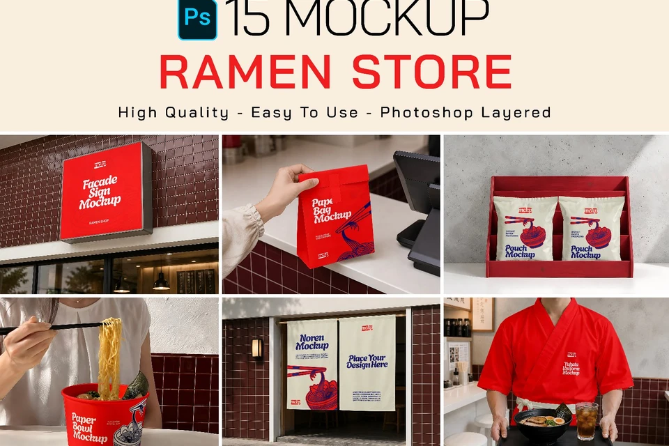 Premium Branding Spicy Ramen Store Mockup