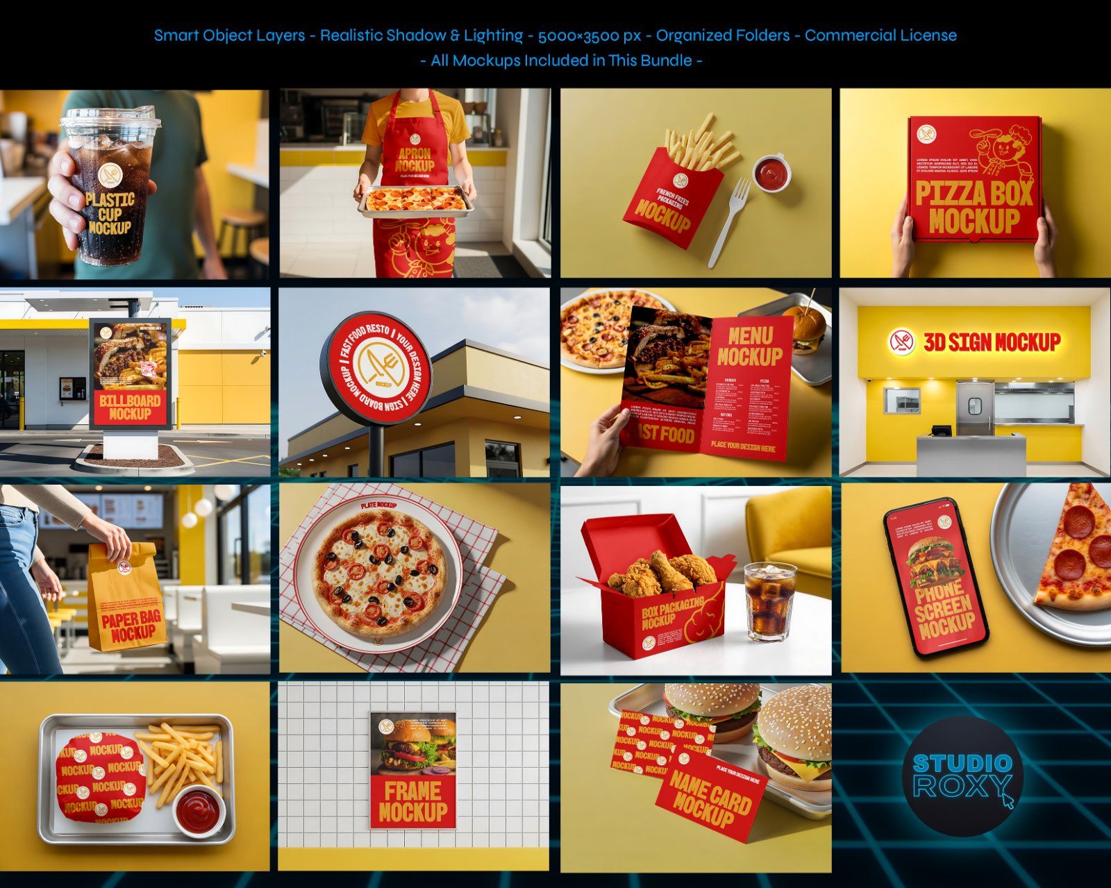 Ultimate Pizza & Fastfood Resto Branding Mockup Bundle – 15 Premium PSD Scenes for Food & Beverage I