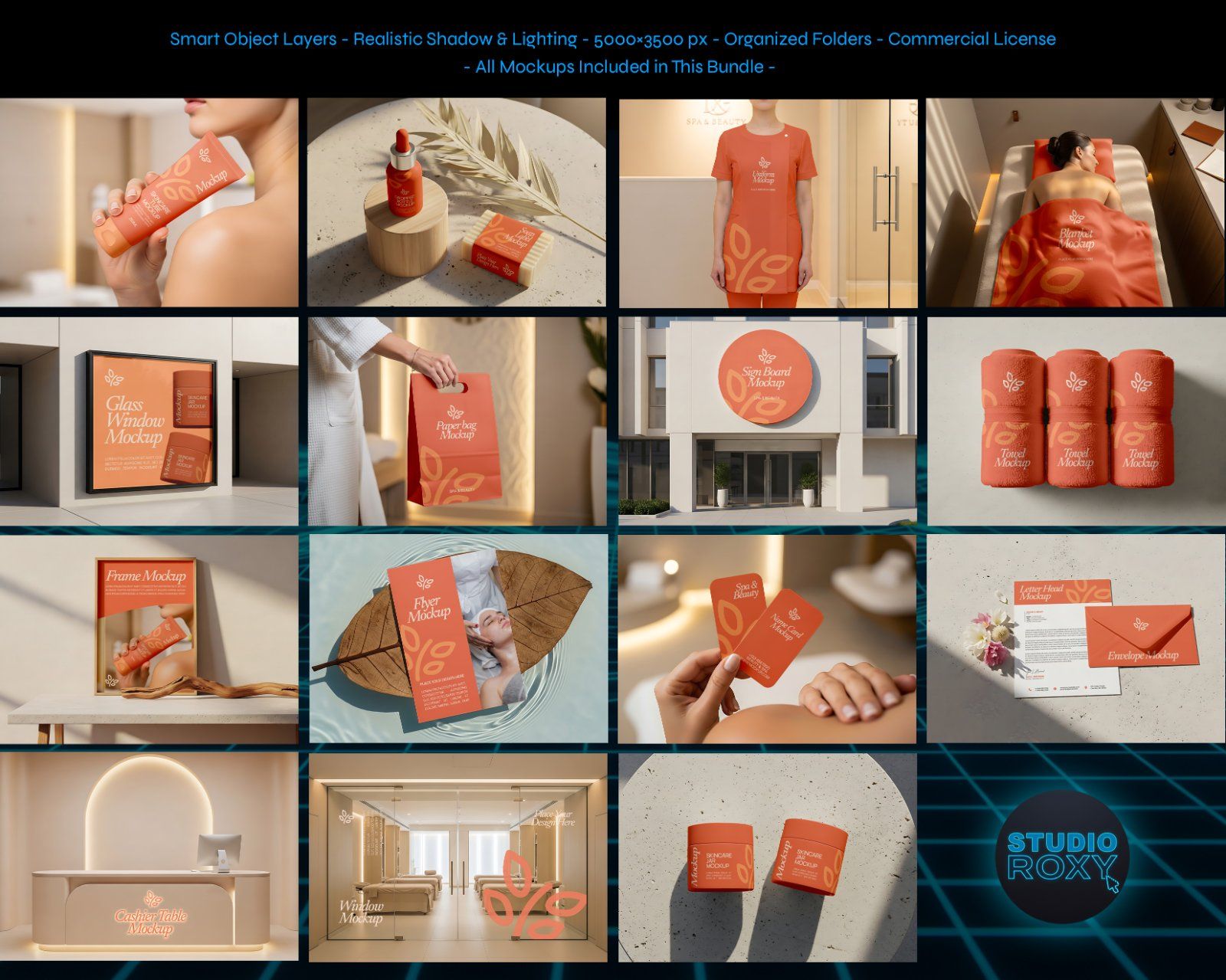 Luxury Spa & Beauty Branding Mockup Bundle – 15 Premium PSD Scenes for Wellness & Cosmetic Identity