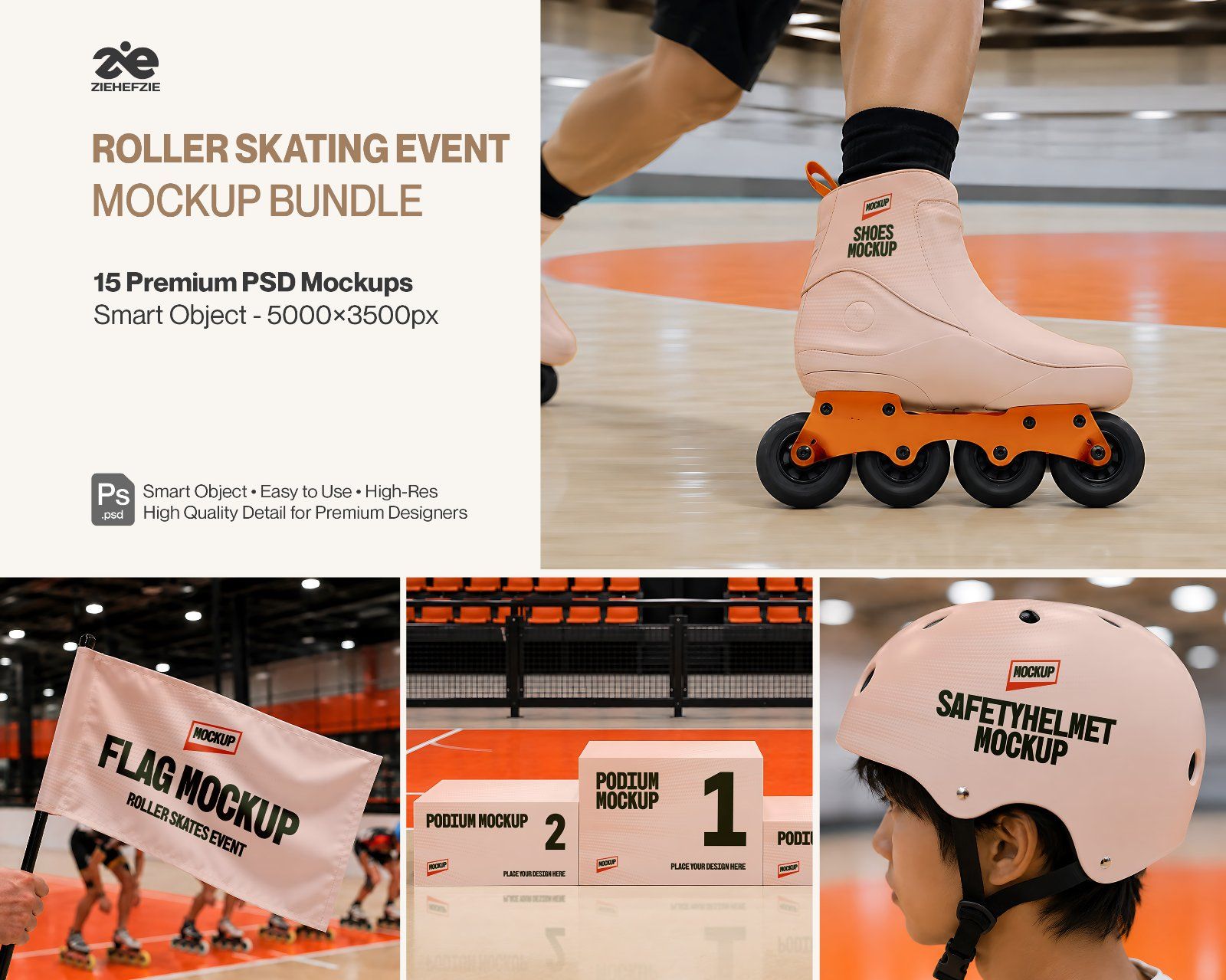 Premium Roller Skating Event Branding Mockup Bundle – 15 Retro & Urban PSD Scenes for Street Sports